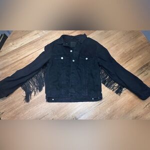 Black Denim Fringe jacket Med Western Cowgirl black Whimsygoth festival y2K Zara